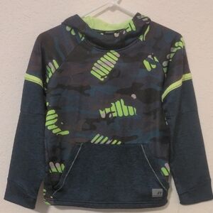 Russell Boys Hooded Blue, Brown Fleece Pullover Sweatshirt Size 10/12